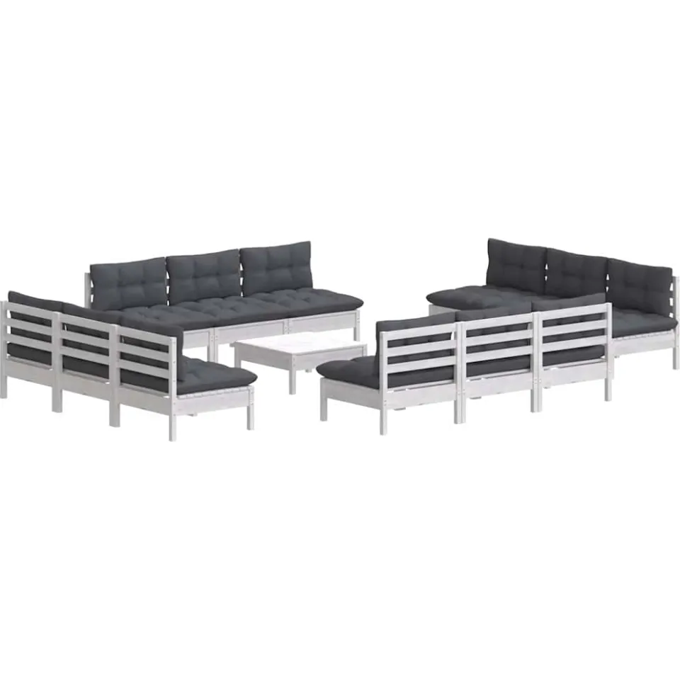 vidaXL 13-delige Loungeset met antracietkleurige kussens grenenhout Wit