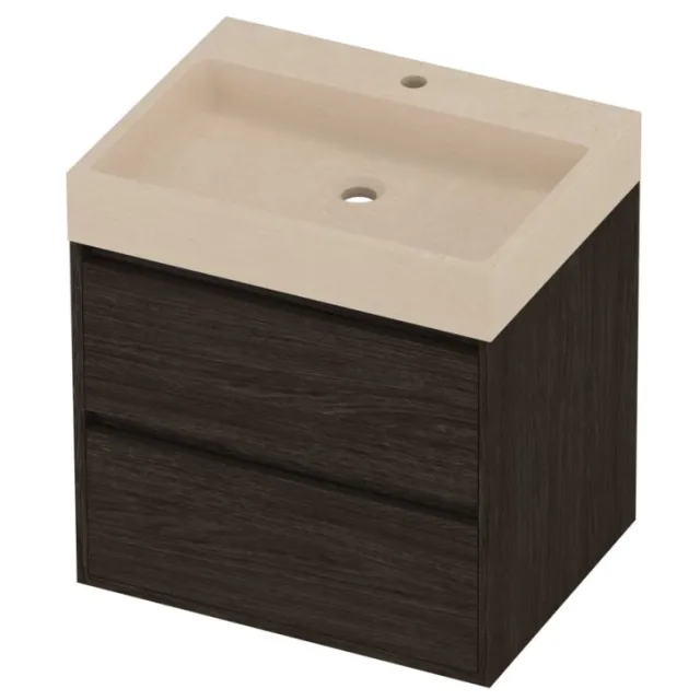 Proline Evoli Badmeubelset Hardsteen Loft 1 Kraangat Greeploos 60x46x62 cm Sand Stone Mokka Oak Eiken