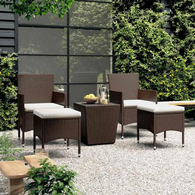 vidaXL 5-delige Bistroset poly rattan en gehard glas bruin