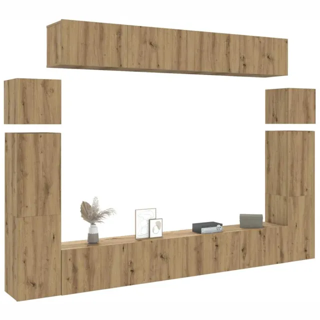 vidaXL 8-delig Tv-meubelset wandmontage bewerkt hout artisanaal eiken Bruin