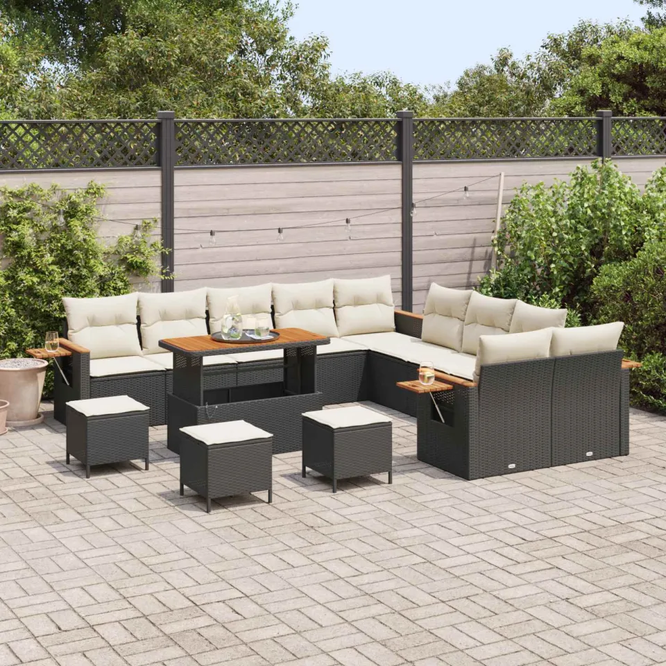 vidaXL Tuinbankenset 14 st Zwart poly rattan, foto 2