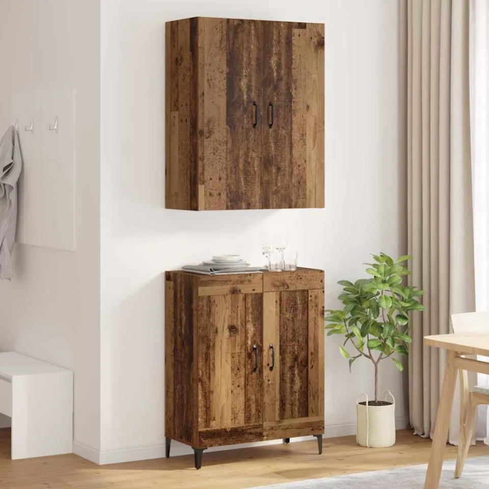 vidaXL Highboard Oud Hout 69,5 x 34 x 180 cm Bewerkt hout bruin, foto 4