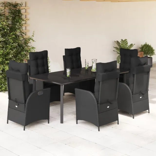 vidaXL 7-delige Tuinset met kussens poly rattan zwart, foto 2