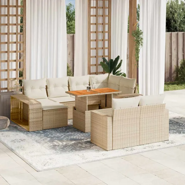 vidaXL 11-delige Tuinset met kussens poly rattan beige, foto 2