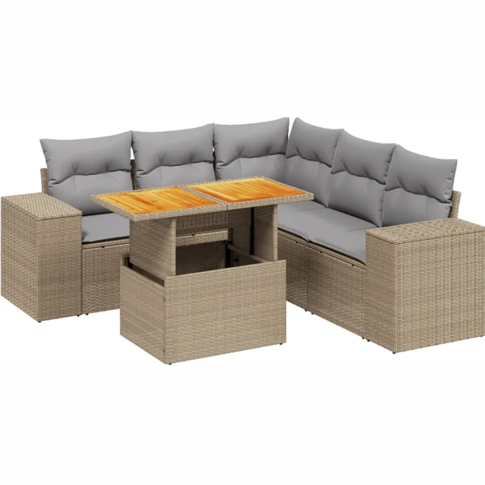 vidaXL 6-delige Loungeset met kussens poly rattan beige, foto 3