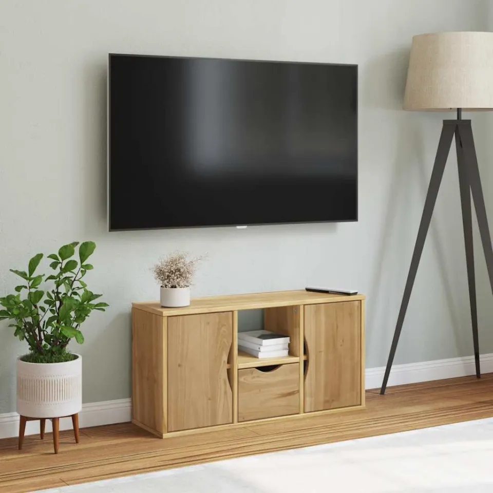 vidaXL Tv-meubel met lade ODDA 79x24x40 cm massief grenenhout bruin, foto 2