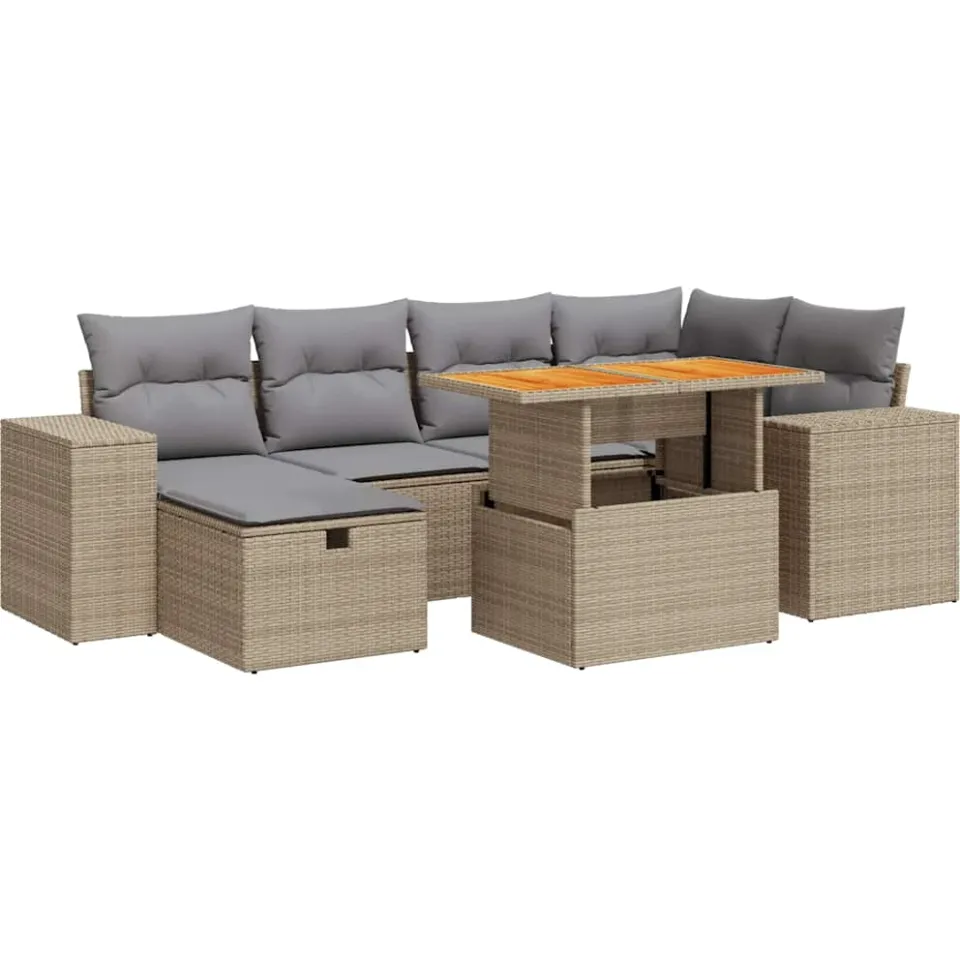 vidaXL 8-delige Loungeset met kussens poly rattan acacia beige, foto 3