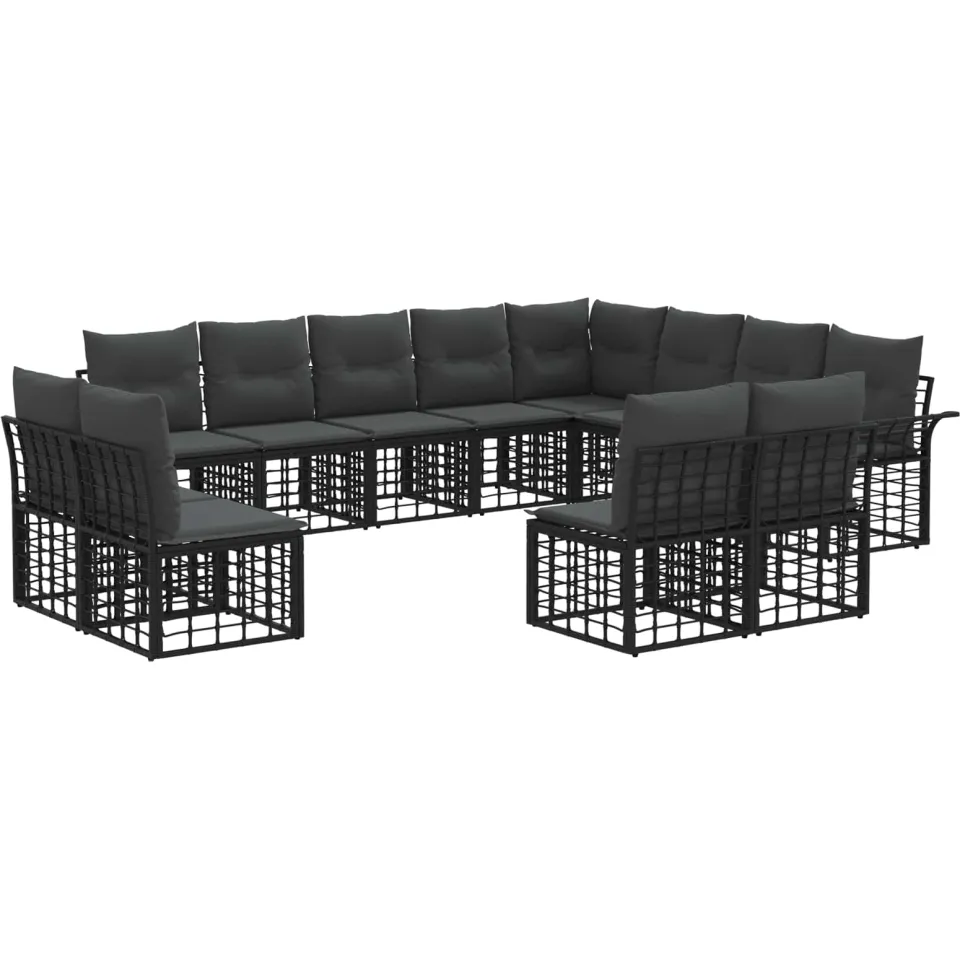 vidaXL Buiten bankenset 12 st Zwart en Donkergrijs Polyester