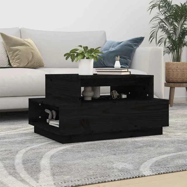 vidaXL Salontafel 80x55x40,5 cm massief grenenhout zwart, foto 2