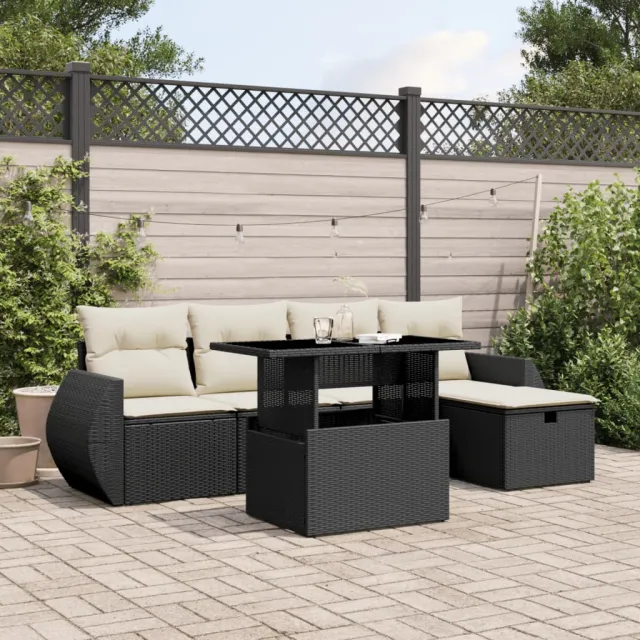 vidaXL 6-delige Loungeset met kussens poly rattan zwart, foto 2