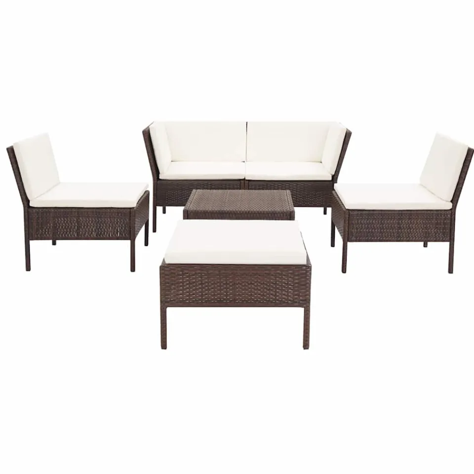 vidaXL 6-delige Loungeset met kussens poly rattan bruin