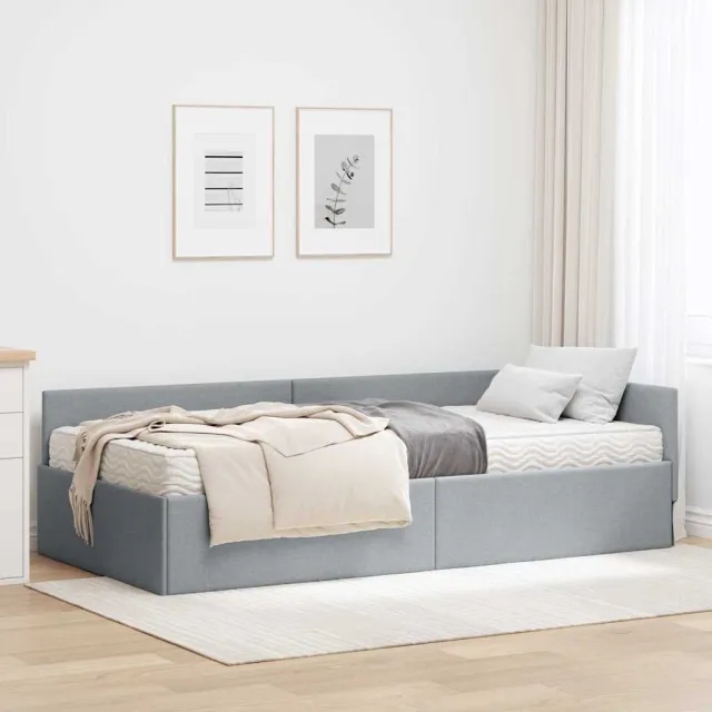 vidaXL Hoekbedframe met Matras 2 st Lichtgrijs 80 x 200 cm Stof