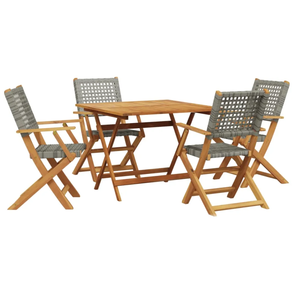 vidaXL 5-delige Tuinset poly rattan en massief hout grijs, foto 3