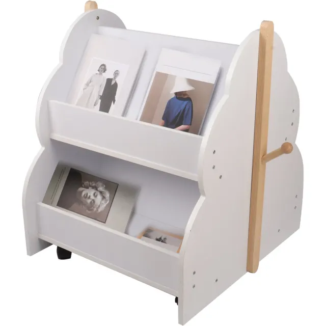 PIPIPOXER Kinderboekenkast op wielen, 2 niveaus, speelgoedkast, opbergplank voor kinderen, 50×54×61cm Wit
