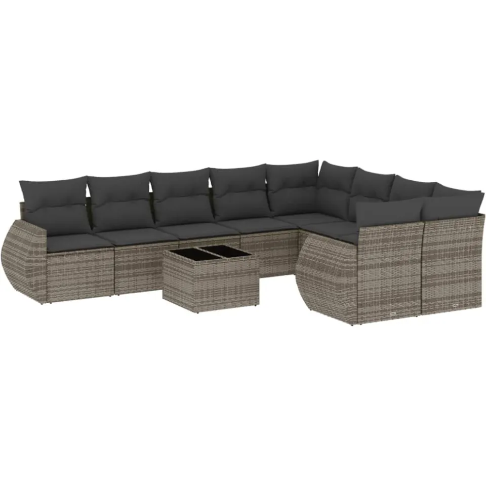 vidaXL 10-delige Loungeset met kussens poly rattan grijs