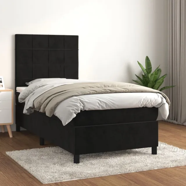 vidaXL Boxspring met matras fluweel zwart 100x200 cm
