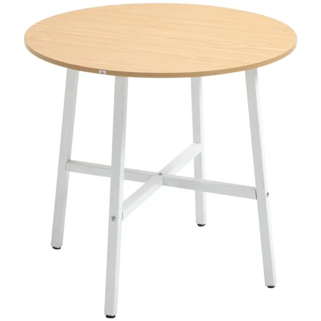 ZYLARO Eettafel - Industriële Stijl - Afgerond Ontwerp - Draagvermogen Tot 60 kg - Ø80 x 76 cm - Natuurlijk Hout En Wit natuurlijk hout, wit