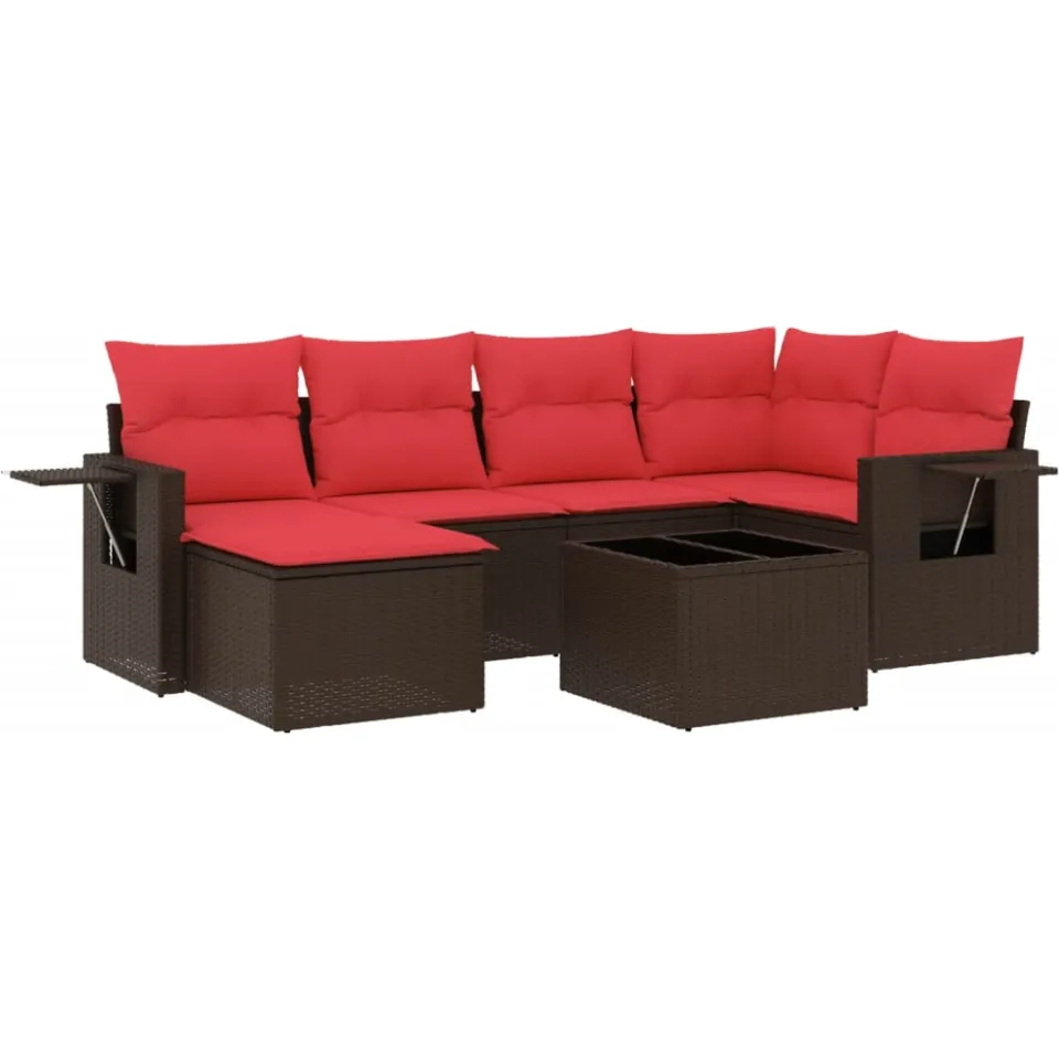 vidaXL 7-delige tuinbankset met kussens, bruin polyrotan, foto 3