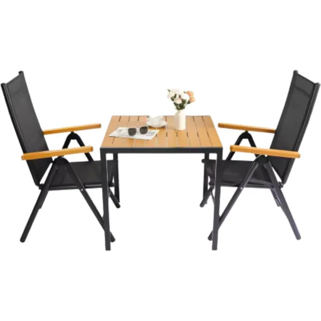 Bolt Edge Balkonset Tuinmeubelen - Tuinset - Bistroset - Balkonmeubels - Loungeset - 3-delige set - Aluminium Zitgroep met Tuintafel en 2 Klapstoelen - 7-voudig Verstelbare Hoge Rugleuning Zwart