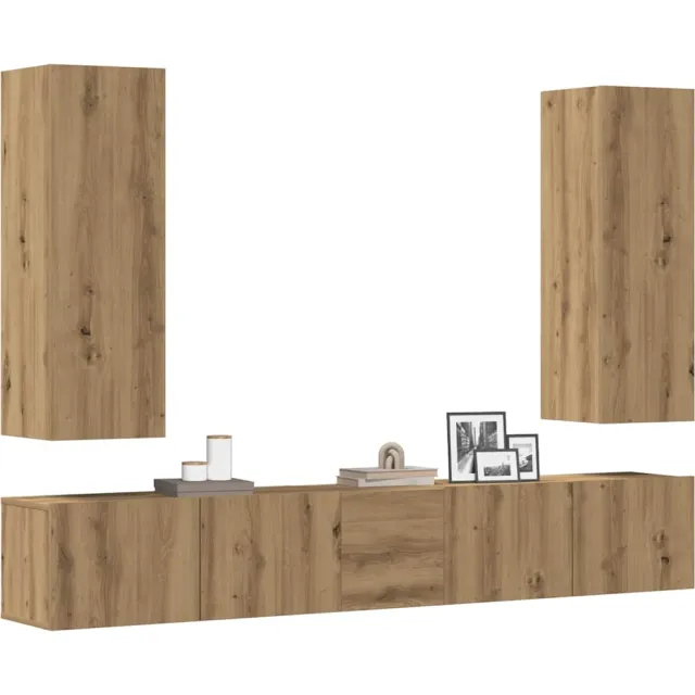 vidaXL 5-delig Tv-meubelset wandmontage bewerkt hout artisanaal eiken Bruin