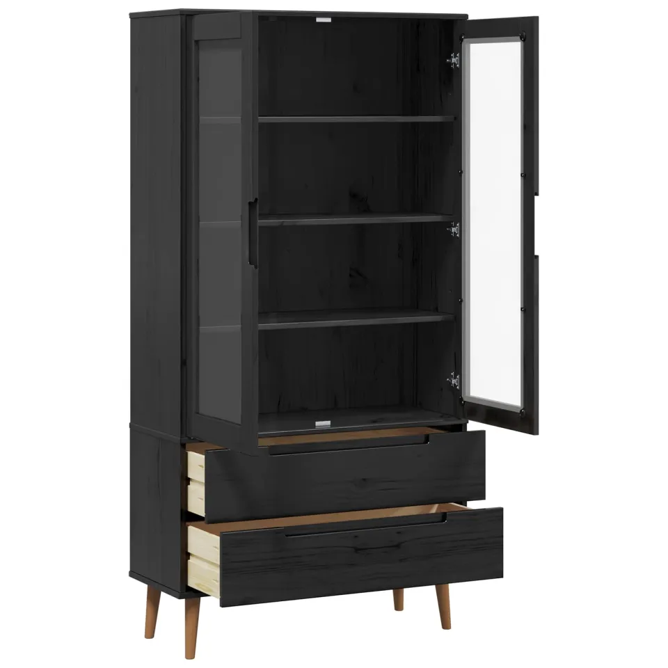 vidaXL Glazen Display Kast MOLDE 90 x 35 x 175 cm Massief grenenhout Zwart