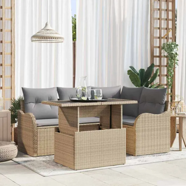 vidaXL Buiten eetset 5 st Beige Poly riet, foto 2