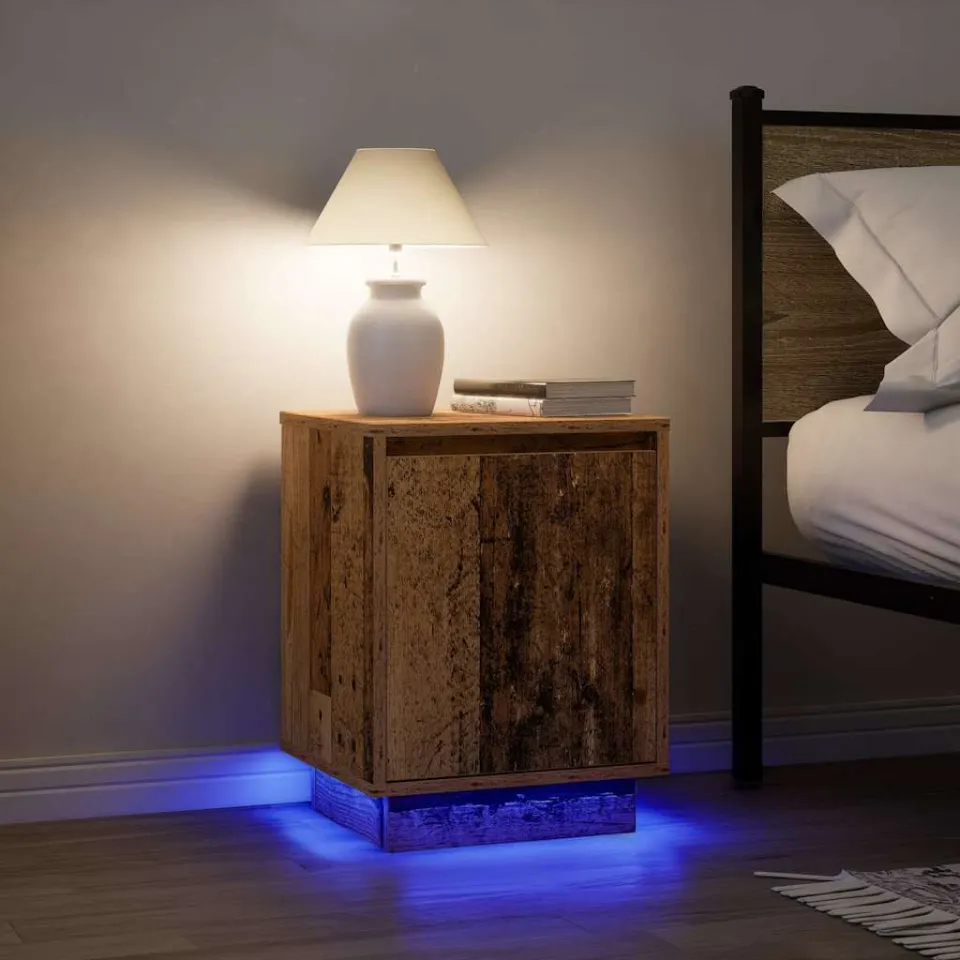 vidaXL Nachtkastje met LED-verlichting 38x34x50 cm oud hout bruin, foto 4