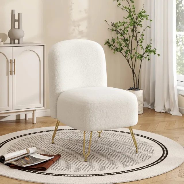 Puluomis Fauteuil - Luie stoel - Stoel relax - Teddy Fleece - Geschikt voor volwassenen en kinderen - Ergonomische - Stoelpoten van metal Wit