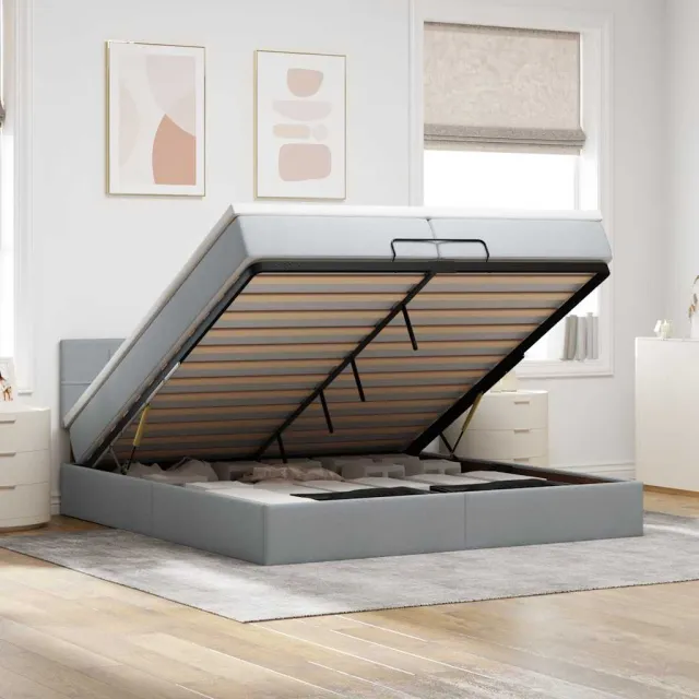 vidaXL Ottoman bed met matrassen en LED's 200x200cm stof lichtgrijs grijs