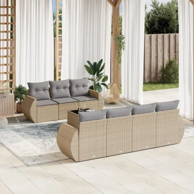 vidaXL 8-delige Loungeset met kussens poly rattan beige, foto 2