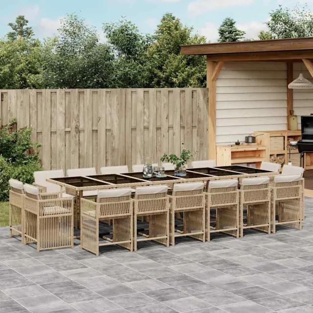 vidaXL 17-delige Tuinset met kussens poly rattan beige, foto 2