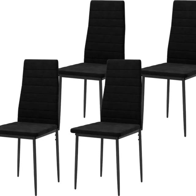 Clruro Eetkamerstoel Set van 4 - 41 x 50 x 97 cm - Armloos met Hoge Rug - Stof/Metaal - Zwart