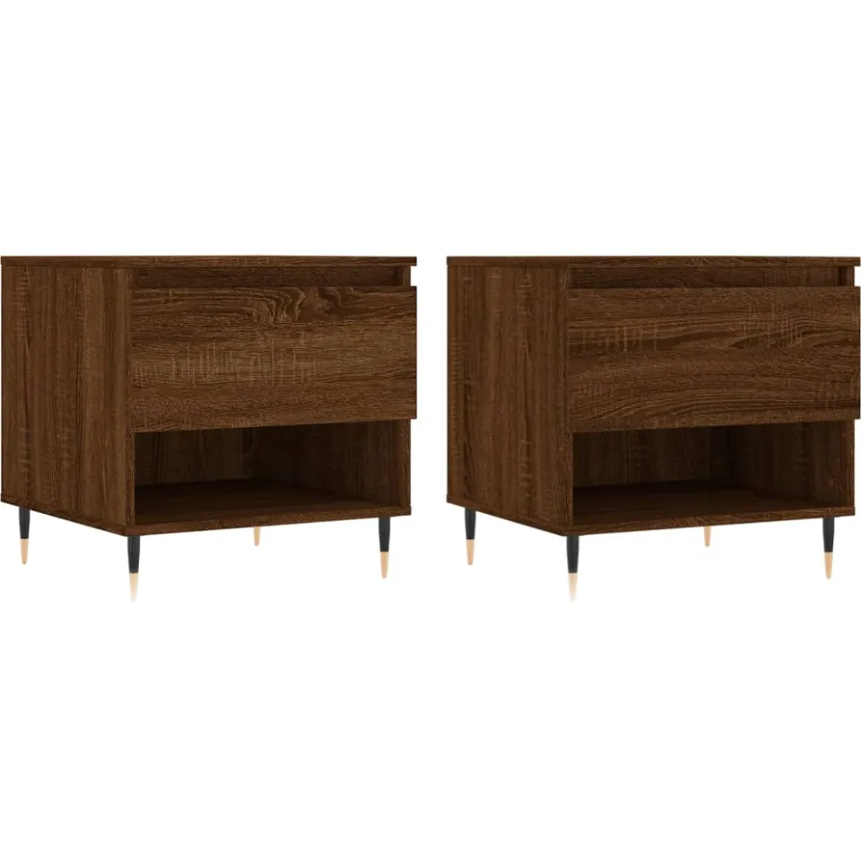 vidaXL Salontafels 2 st 50x46x50 cm bewerkt hout bruin eikenkleur, foto 3