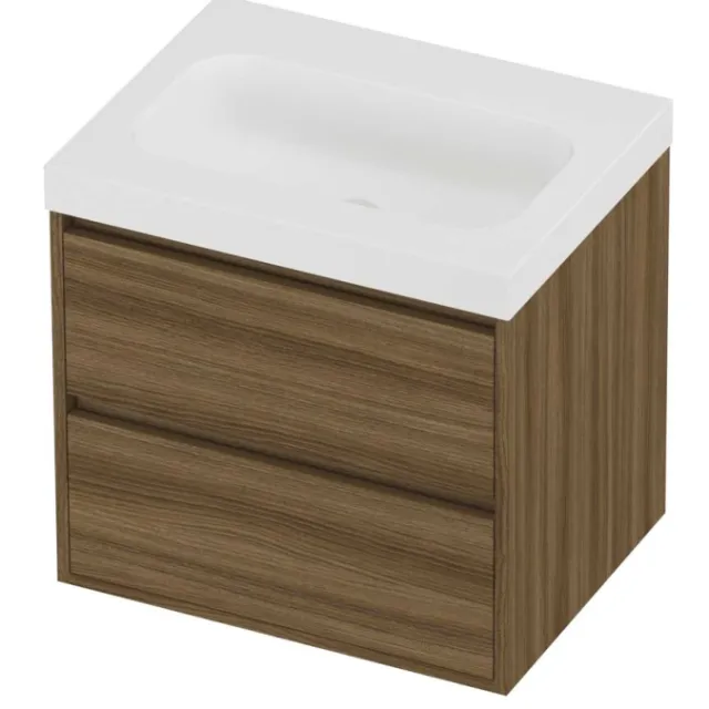 Proline Haga Badmeubelset Polystone Mezza 60x46x58 cm Mat White Caramel Walnut Houtlook