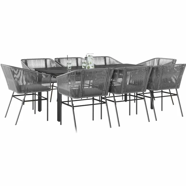 vidaXL 9-delige Tuinset met kussens poly rattan glas grijs
