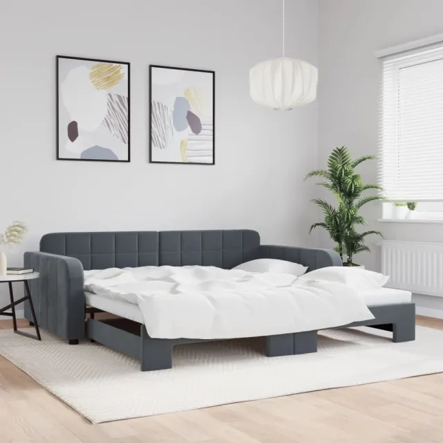 vidaXL Slaapbank met onderschuifbed 100x200 cm fluweel donkergrijs grijs