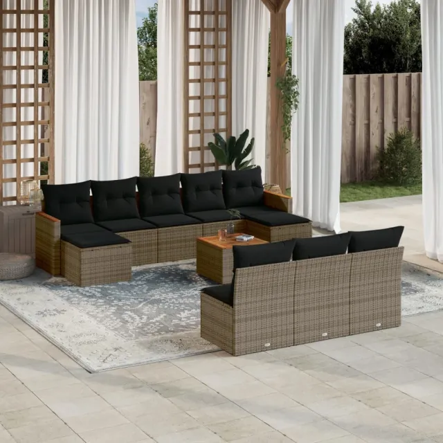 vidaXL 11-delige Loungeset met kussens poly rattan grijs, foto 2