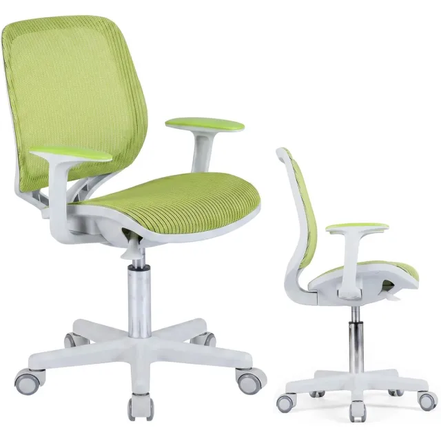 KOMFOTTEU Bureaustoel 360° draaibaar voor kinderen van 4-15 jaar - Computerstoel voor kinderen - in hoogte verstelbaar 43-55 cm - ergonomisch design met ademende netstof Groente