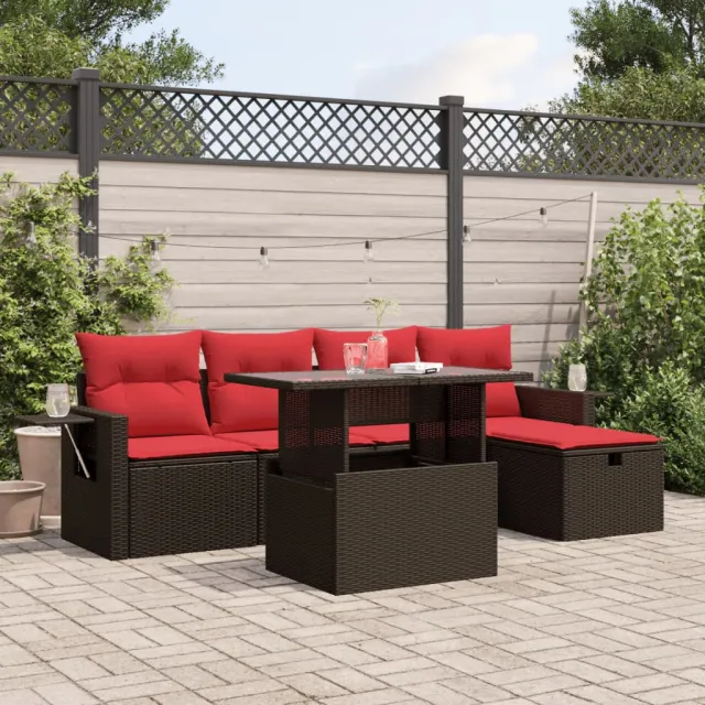 vidaXL 6-delige tuinbankset met kussens, bruin polyrotan, foto 2