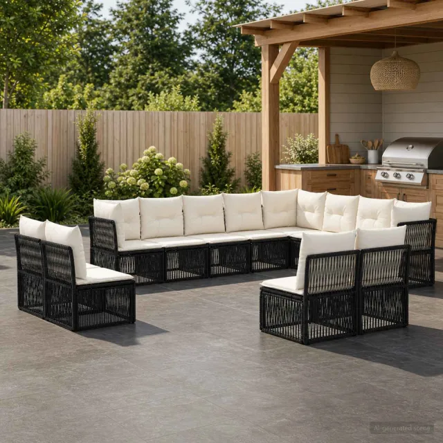 vidaXL Tuinbankenset 12 st 12-zits Zwart poly rattan, foto 2