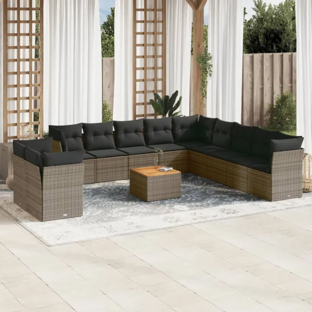 vidaXL 12-delige Loungeset met kussens poly rattan grijs, foto 2