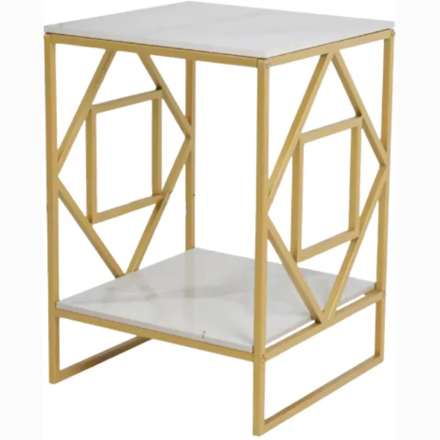 Bolt Edge Moderne bijzettafel Mira - Goud - Echter marmer - Salontafel - Woonkamer - Emerald look - Side table - 40cm - Vierkant