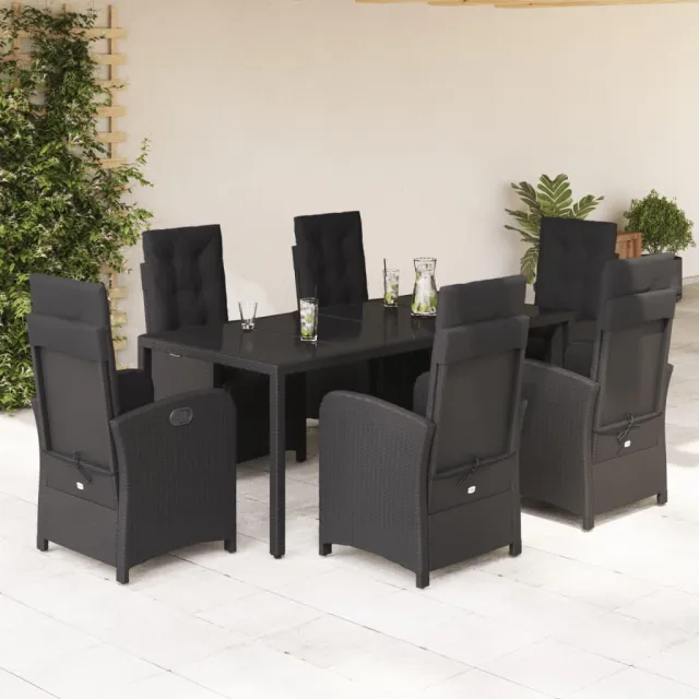 vidaXL 7-delige Tuinset met kussens poly rattan zwart, foto 2