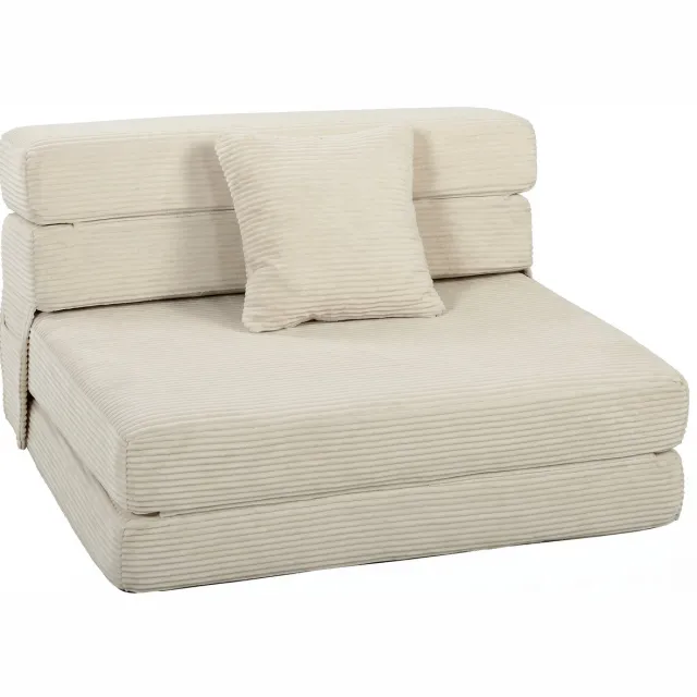 HOMCOM - Vloerstoel Fluweel met ribbels (100% polyester) - 100 x 76 x 62 cm - Crème