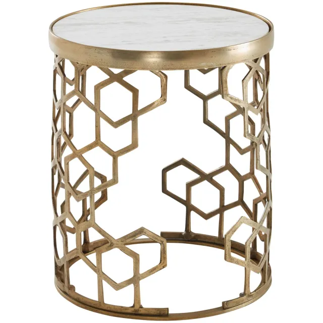 Cosmo Casa Bijzettafel - Marmer - Aluminium onderstel - 46 x 46 x 55 cm Wit / Goud