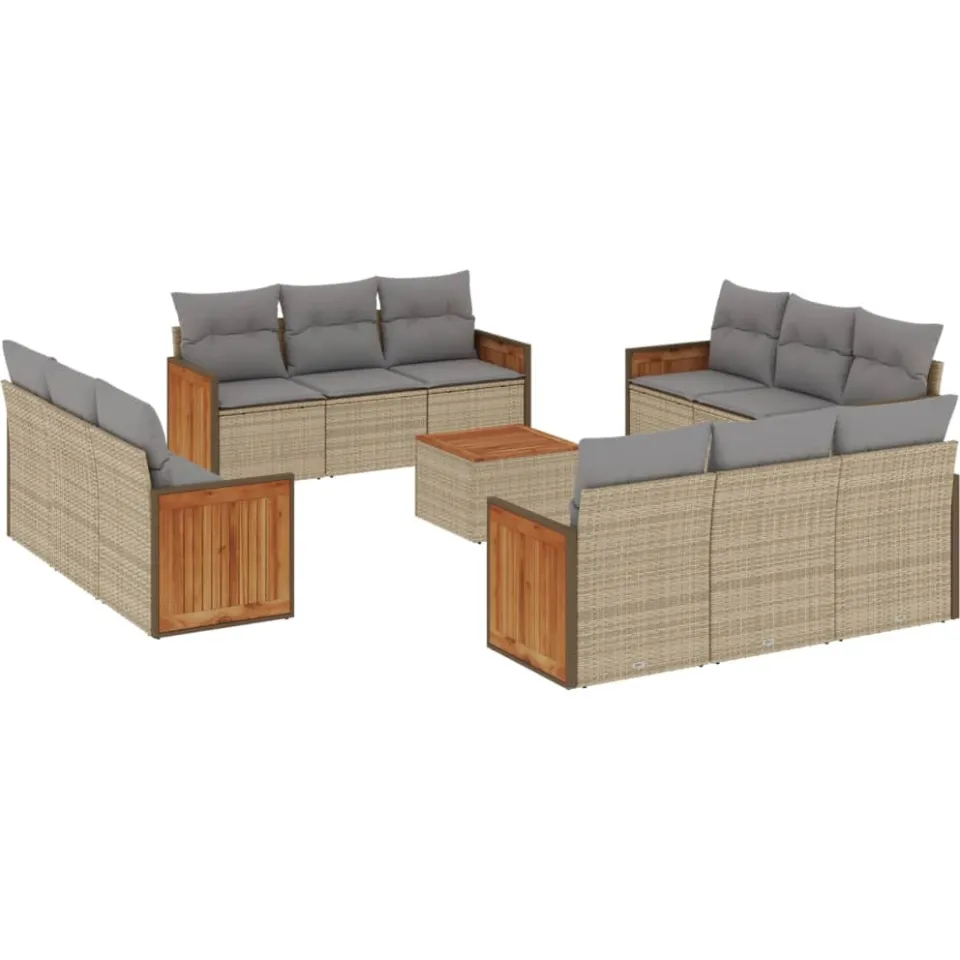 vidaXL 13-delige Loungeset met kussens poly rattan beige, foto 3