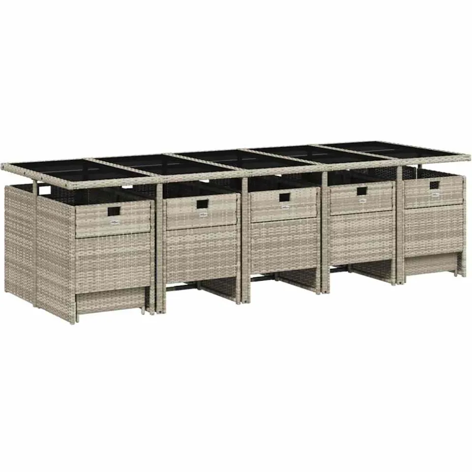 vidaXL 15-delige Tuinset met kussens poly rattan lichtgrijs