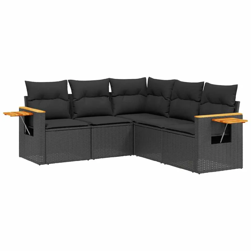 vidaXL 5-delige Loungeset met kussens poly rattan zwart, foto 3