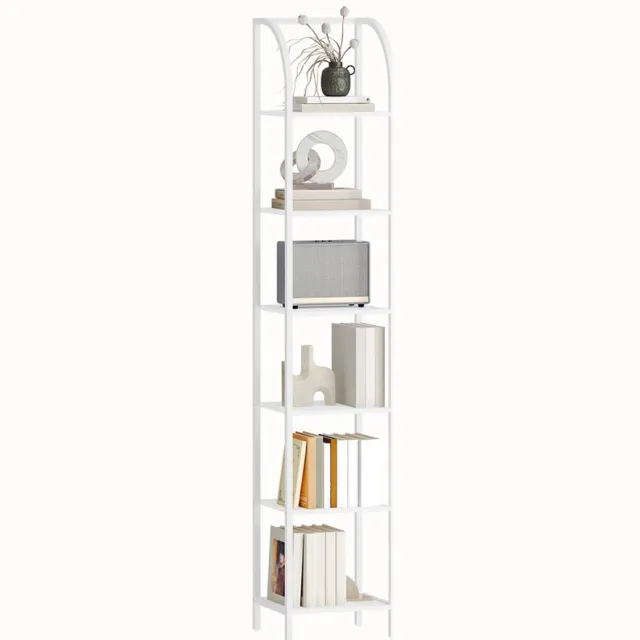 HILINSIE Plank, boekenkast, 6 niveaus, staand rek, dvd-plank,Wit