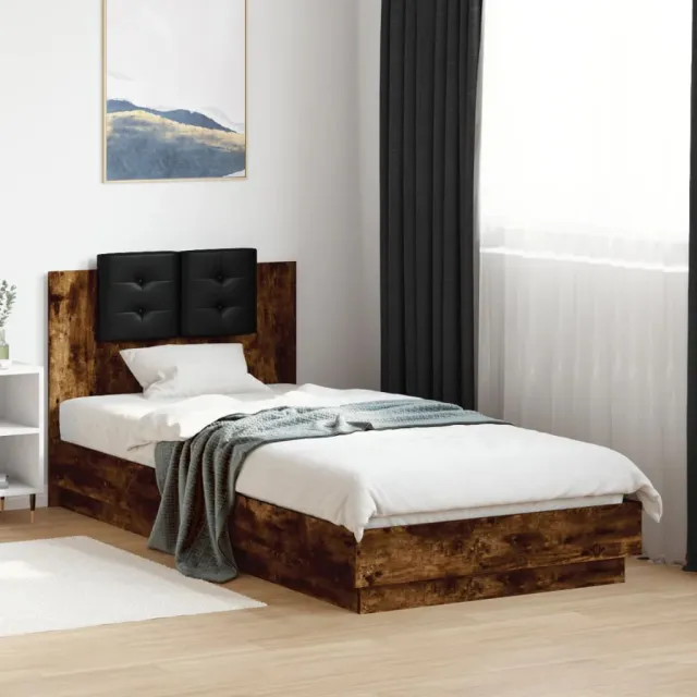 vidaXL Bedframe met hoofdeinde bewerkt hout gerookt eiken 100x200 cm
